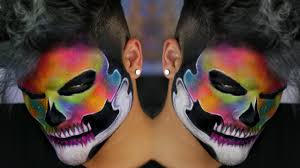 rainbow neon watercolor skull makeup