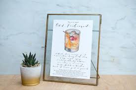 Old Fashioned Cocktail Print Home Bar