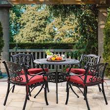 Elm Plus Set Of 2 Cast Aluminum Patio Dining Chairs With Wine Red Cushions Olefin Fabric