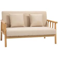 2 Seater Beige Polyester Loveseat Sofa