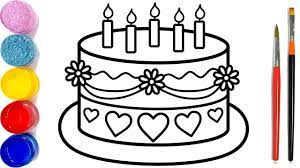 Vẽ bánh sinh nhật đơn giản và tô màu cho bé | Dạy bé tô màu | Kue ulang  tahun Halaman Mewarnai - YouTube