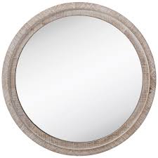 Whitewash Round Wood Wall Mirror