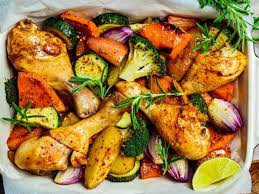piernas de pollo con verduras al horno
