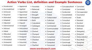 action verbs list definition and