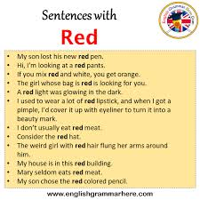 red in a sentence in english sentences