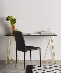 76 long office desk black industrial metal glass surface modern contemporary. Patrizia Desk Brass And Black Glass Made Com