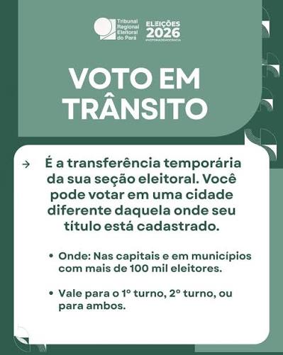 Vai viajar durante as Eleições 2026? ✈️🗳️ Não deixe de exercer o seu direito ao voto! O “Voto em Trânsito” permite que você vote fora da sua cidade de origem caso esteja