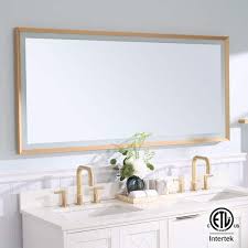 angeles home 60 in w x 28 in h rectangular framed slope dimmable backlit front led bathroom vanity mirror w light in brushed gold