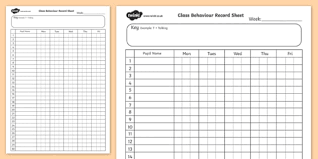 Free Class Behaviour Record Chart Class Behaviour