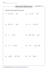 Printable Math Worksheets Polynomials