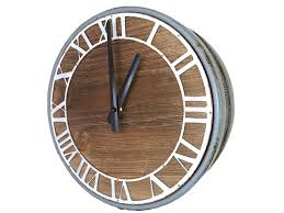 Vintage Grey Metal Clock Wooden Drum
