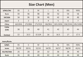 Size Chart Clothing Men 0cm