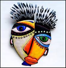 Painted Metal Mask Outdoor Wall Art