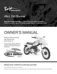 baja 49cc dirt runner owner s manual