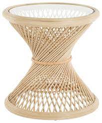peacock rattan side table with glass