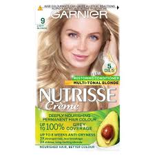 Visibly improves hair quality colour after colour: Garnier Nutrisse 9 Light Blonde Permanent Hair Dye Tesco Groceries