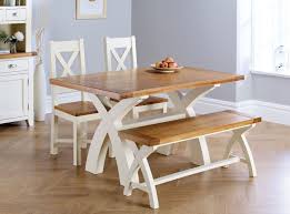 Dining & living room furniture. Country Oak 140cm Cream Painted X Leg Table Chairs And Bench Dining Set Incredible Value For Money