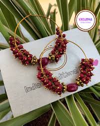 maroon lariya beads earrings my
