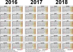 Three Year Calendars For 2016 2017 2018 Uk For Word