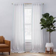 In this model, technology and tradition perfectly combine to show the best of made in italy design. European Flax Linen Embroidered Stripe Curtain White Silver Blue