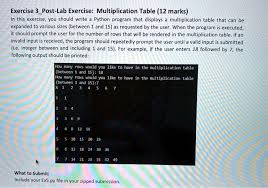 lab exercise multiplication table