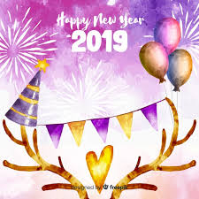 Lovely Watercolor New Year 2019 Composition Vector Free