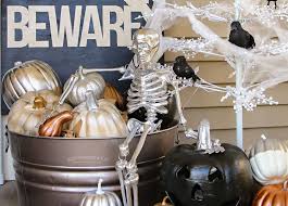 Dramatic holiday looks for outside or inside the home. Metallic Glam Halloween Porch Decor Kleinworth Co
