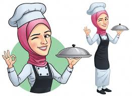 Lihat ide lainnya tentang kartun, gambar, gambar kartun. Muslim Girl Chef With Hjab Desain Logo Restoran Ilustrasi Karakter Lukisan Wajah