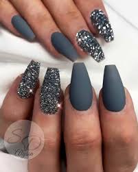 Matte grey nails with glitter accent #mattenails #glitternails ❤️ a design with accent nails is definitely not something brand new. The Best Gray Nail Art Design Ideas Stylish Belles Matte Nails Glitter Homecoming Nails Prom Nails