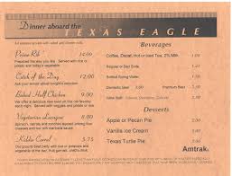 amtrak dining car menu texas eagle