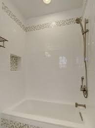 Bathroom alcove mosaic border tile, low look i'm thinking of. White And Gray Mosaic Shower Border Tiles Transitional Bathroom