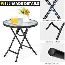 Patio Side Table With Tempered Glass