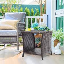 outdoor side table for patio small rattan wicker coffee table balcony table outside end table