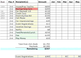 Monthly Payment Sheet Template Excel Bills Budget Spreadsheet