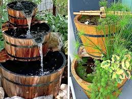 Water Feature From Half Whiskey Barrels