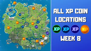 Each gold xp coin will reward you with 15,000 xp. Fortnite Week 8 Xp Coins All Gold Purple Blue And Green Coin Locations In Chapter 2 Season 3