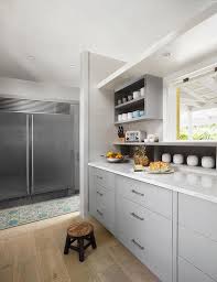 gray kitchen cabinets with white oak