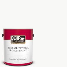 Browse through all of the exterior paint, interior paint and wood stains available from behr, offering paints that are perfect for your next project. Behr Premium Plus 1 Gal Ultra Pure White Hi Gloss Enamel Interior Exterior Paint 805001 The Home Depot