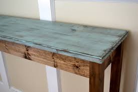 Distressed Blue Long Pine Sofa Table