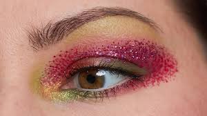 pink green glitter eye makeup look