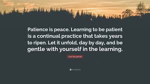 Joan Borysenko Quote: “Patience is peace. Learning to be patient is a  continual practice that takes years to ripen. Let it unfold, day by day,  ...”