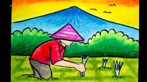 Последние твиты от petani_kece (@kece_petani). Cara Menggambar Petani Menanam Padi Dengan Pemandangan Gunung Yang Indah Youtube
