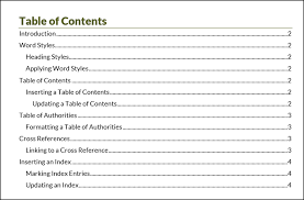 insert and update a table of contents