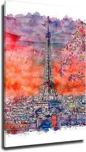 Canvas Wall Art Watercolor Eiffel Tower