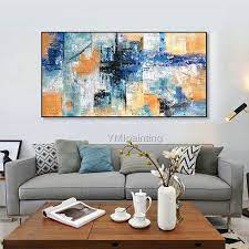 Framed Wall Art Abstract Painting Blue