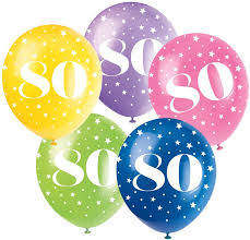 80. Geburtstag 5 bunte Luftballons |