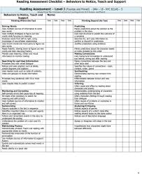 Reading Assessment Checklist Behaviors To Notice Teach And