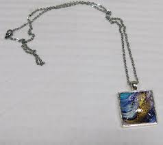 fluid art 25mm square necklace
