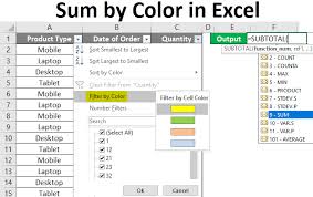 sum by color in excel exles how