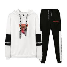 Drap the american rapper juice wrld black and white letterman jacket most classical outerwear now trending at the bestseller list. Women S Sets Juice Wrld Printed Long Sleeve Hooded Sweatshirt Pants 2 Piece Set Tracksuits Two Piece Suit Sportswear Outfit Pant Suits Aliexpress